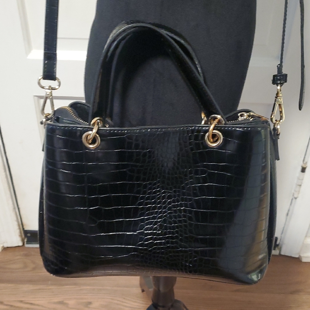 Anne Klein Black Croc-Embossed Satchel - Picture 7 of 11